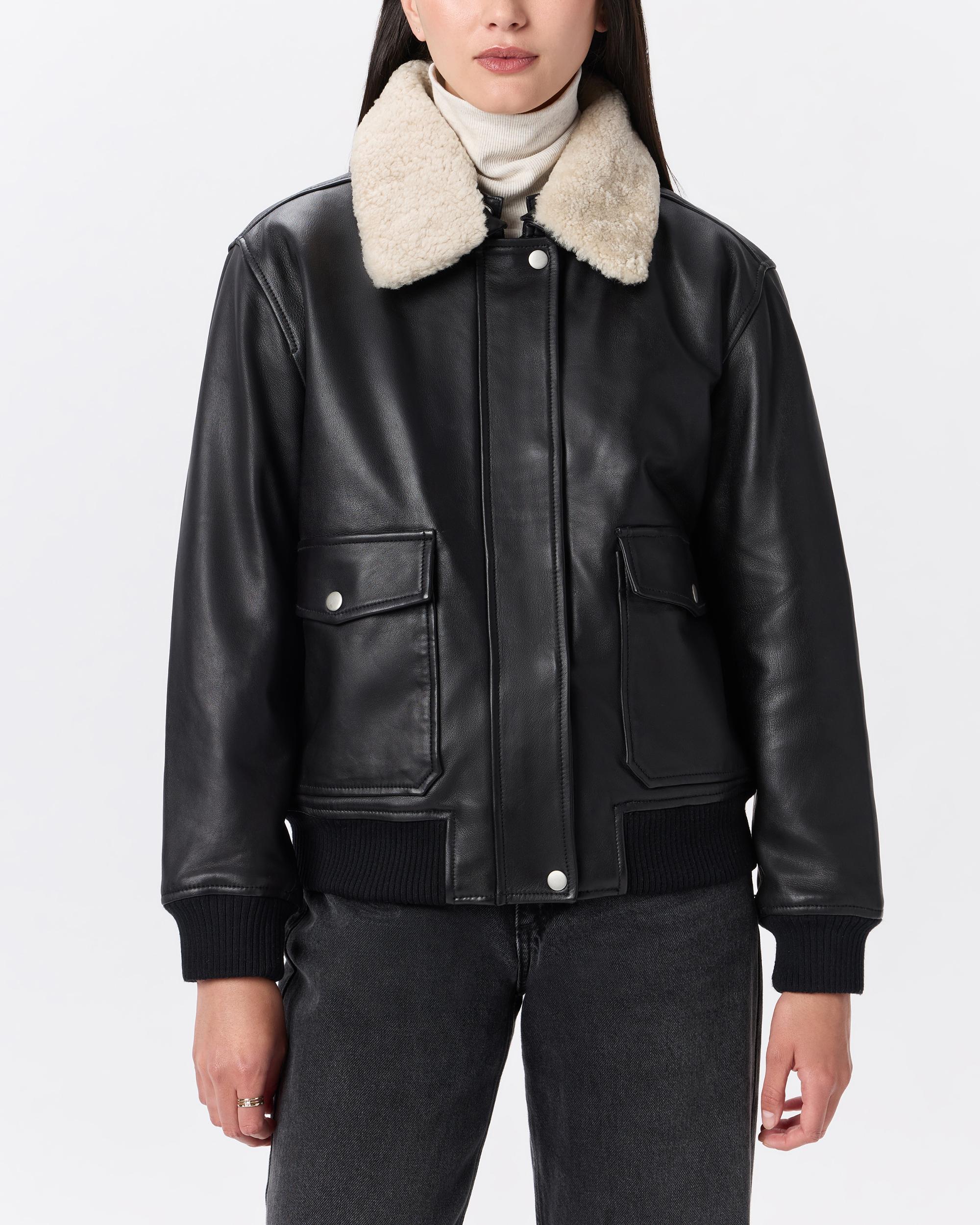 Quince | Women's Shearling Trim Aviator Jacket Leather Product Image