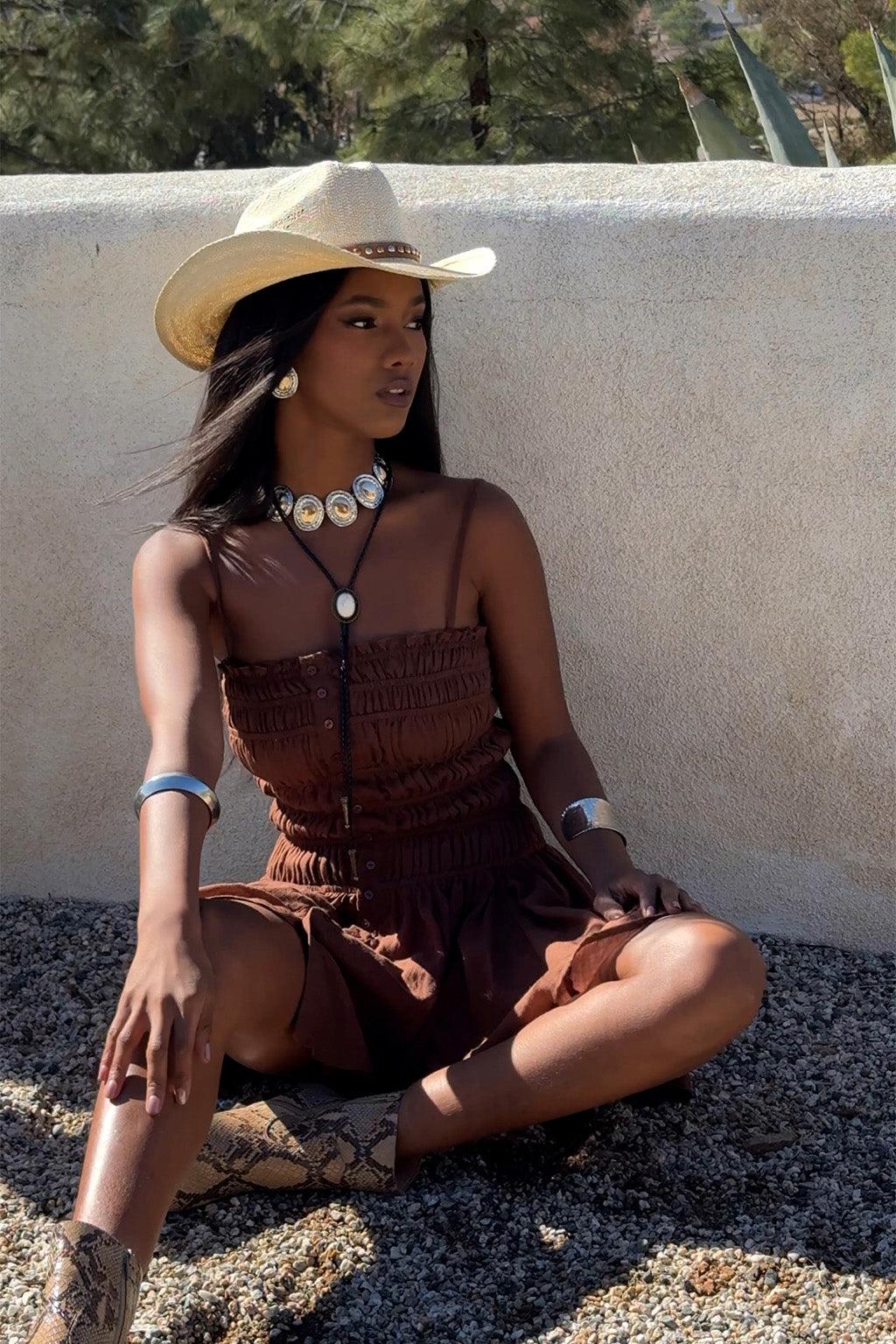 Indie Mocha Smocked Mini Dress Product Image