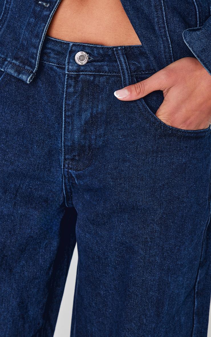 Dark Blue Mid Waist Wide Leg Jeans Product Image