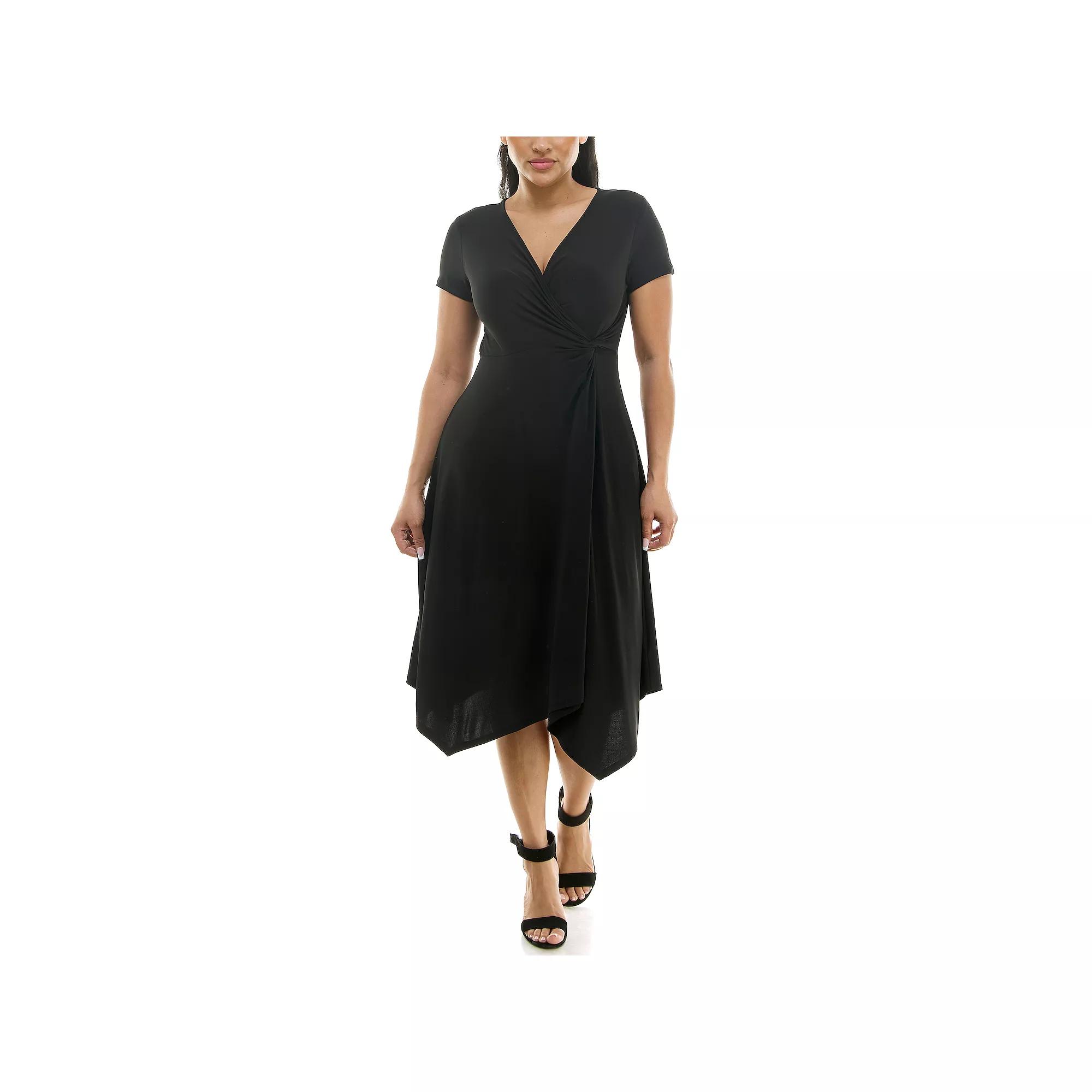Women's Nina Leonard Short Sleeve Uneven-Hem Wrap Dress,  Product Image