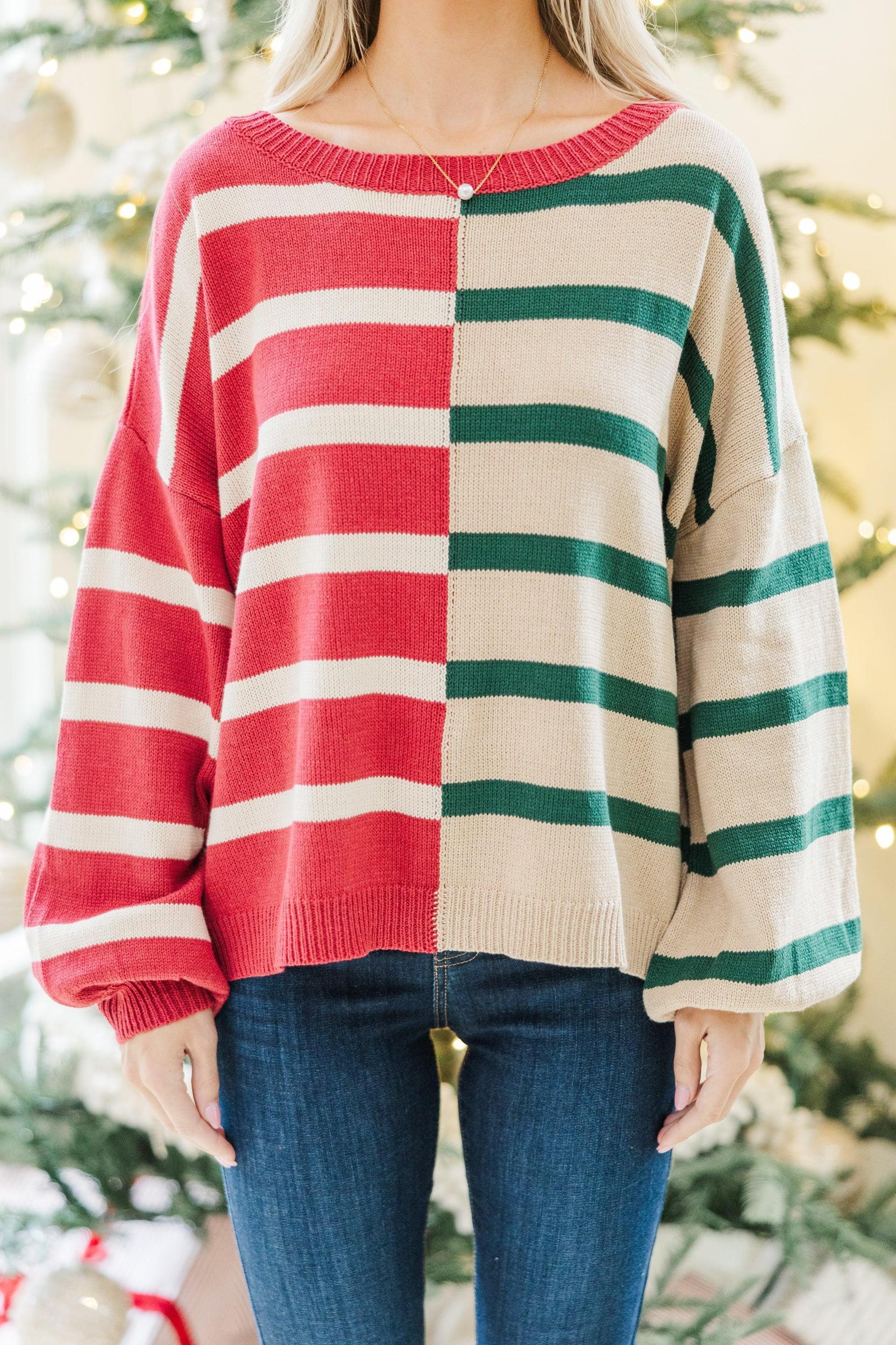 Ready For Anything Red/Green Striped Colorblock Sweater Female Product Image