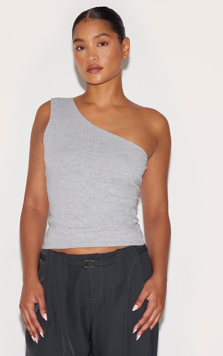  Grey Marl Sleeveless One Shoulder Top Product Image