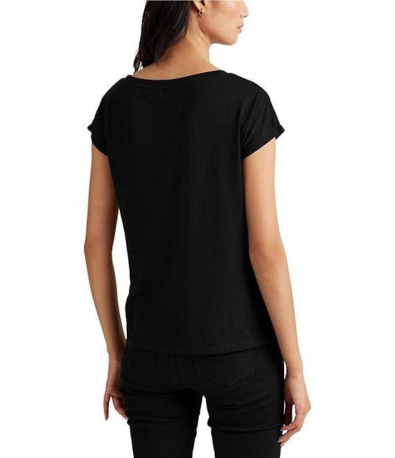 Lauren Ralph Lauren Boat Neck Short Sleeve Logo Script Shirt Product Image