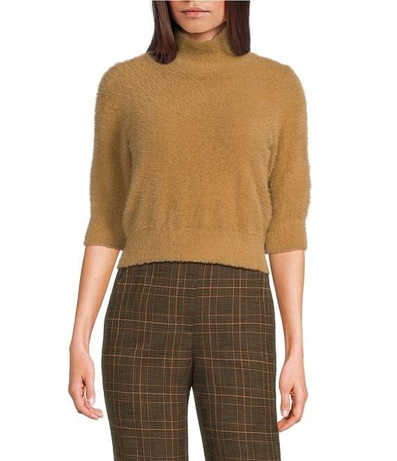Trina Turk Mali Fuzzy Knit Mock Neck 3/4 Sleeve Sweater Product Image