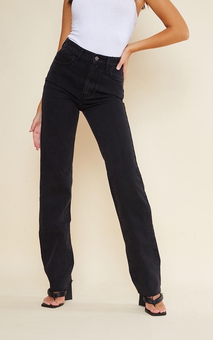 Tall Washed Black High Waist Long Leg Straight Jeans Product Image