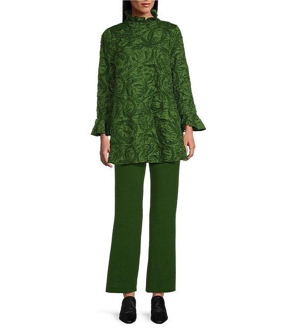 IC Collection Textured Woven Ruffle Mock Neck Long Sleeve Tunic Product Image