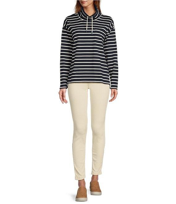 L.L.Bean Heritage Mariner Cotton Jersey Striped Funnel Neck Long Sleeve Top Product Image