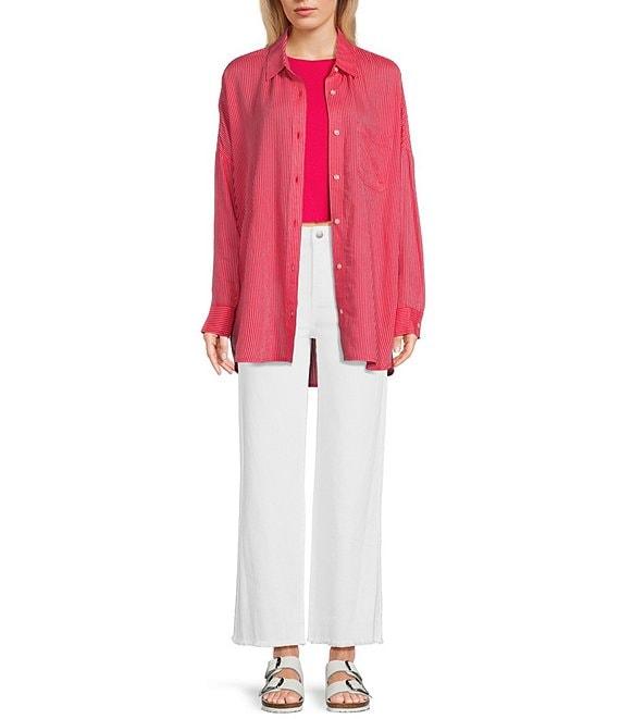 Copper Key Mini Stripe Print Oversized Fit Button-Front Woven Shirt Product Image