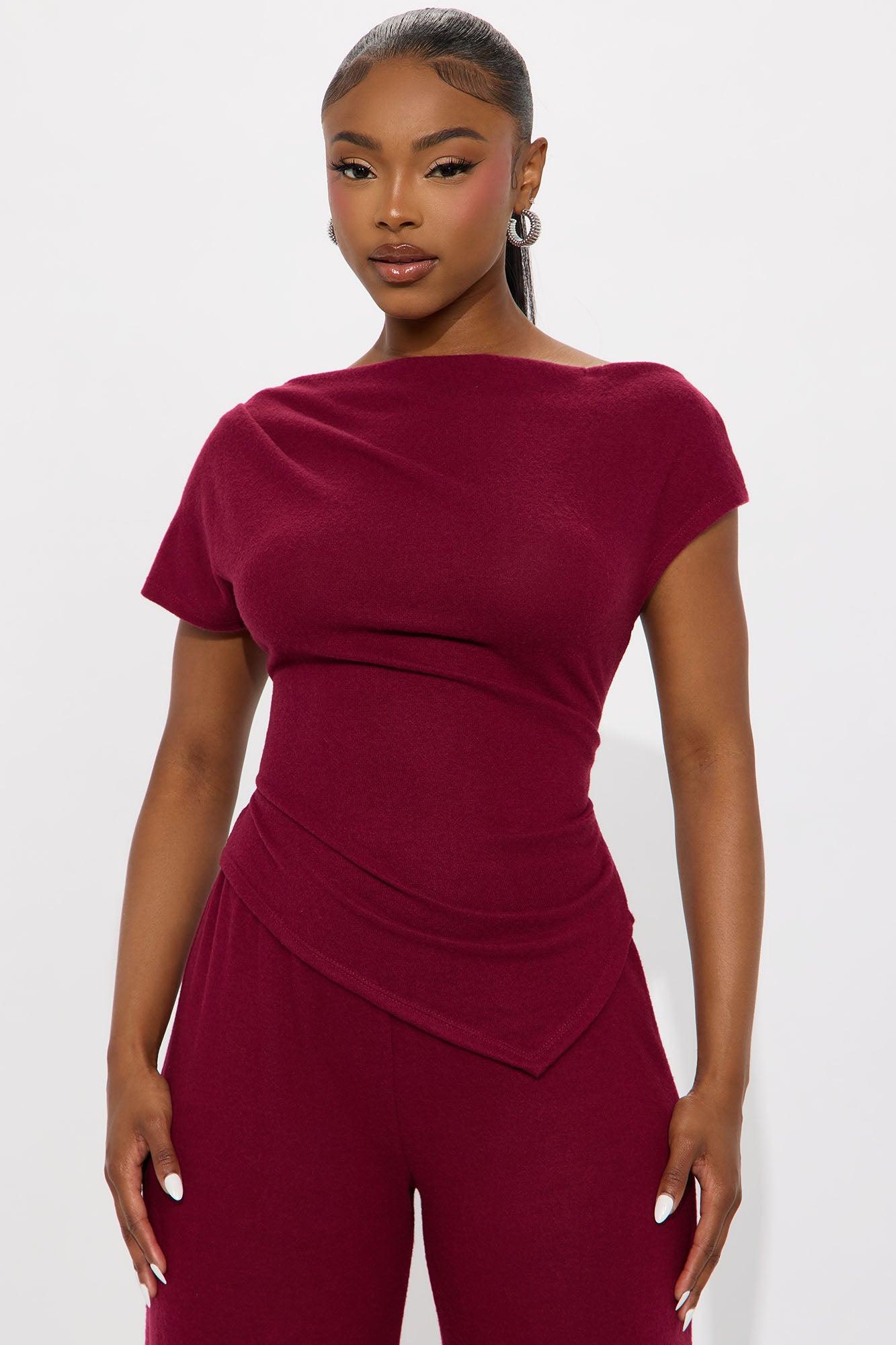 Moments With You Wide Leg Pant Set - Burgundy Female Product Image