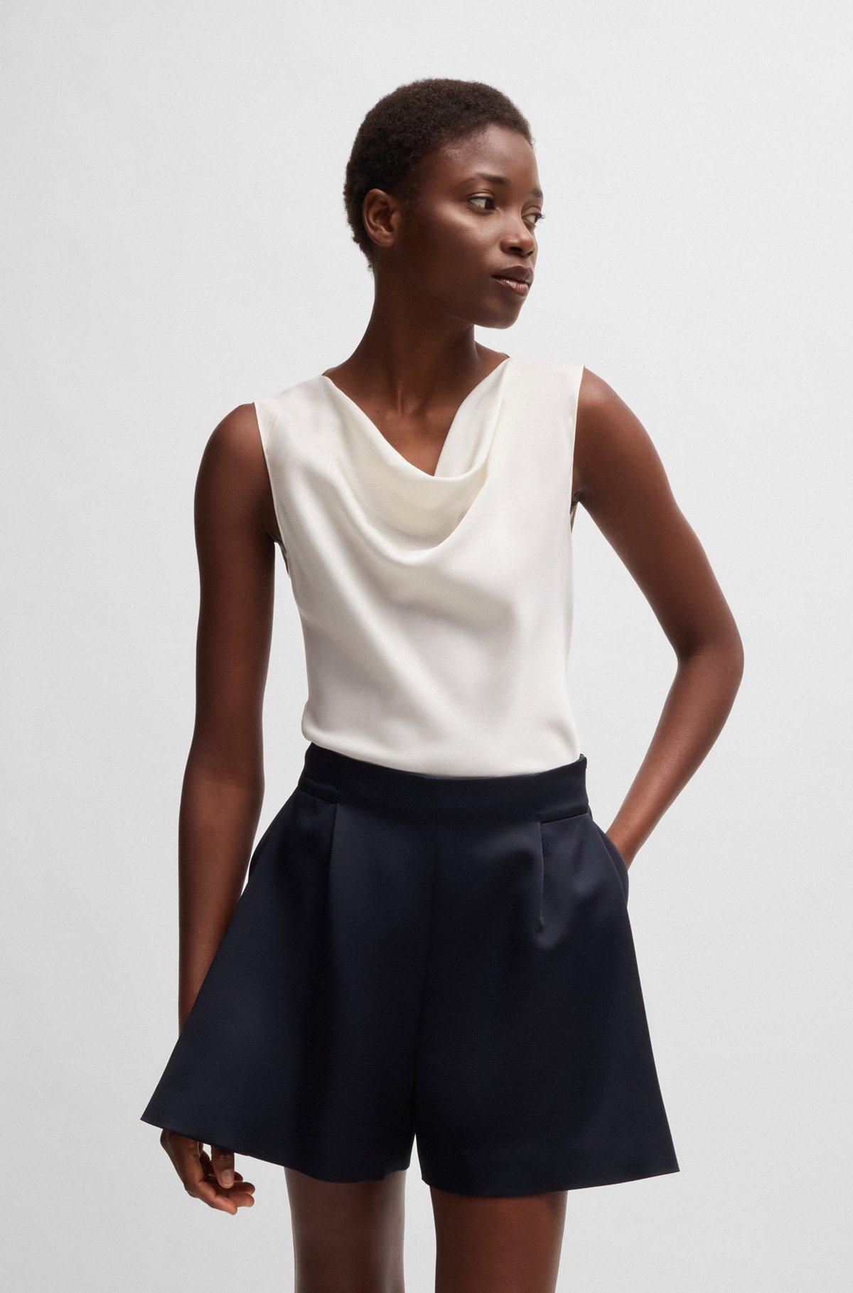 Sleeveless cowl-neck blouse in stretch silk Product Image