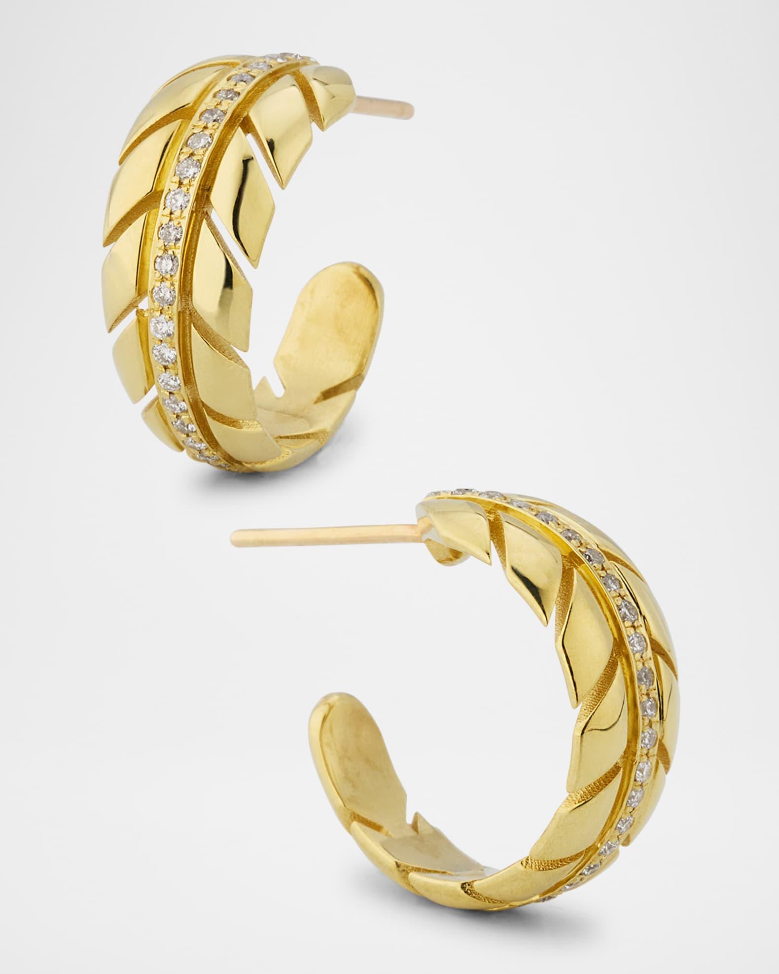 Small Leaf Diamond Hoop Earrings Product Image