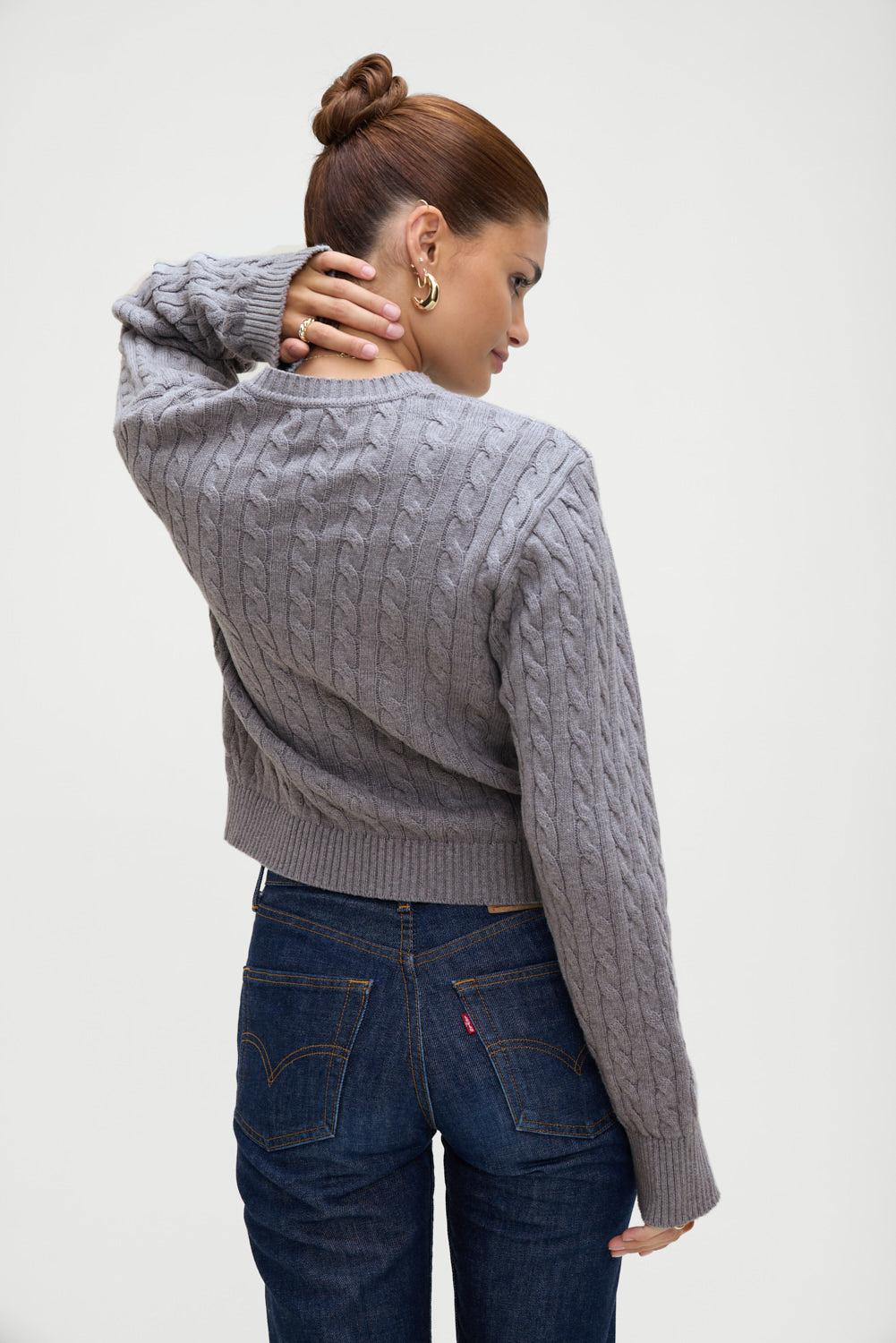 Varsity Cable Knit Sweater - Rain Cloud Product Image