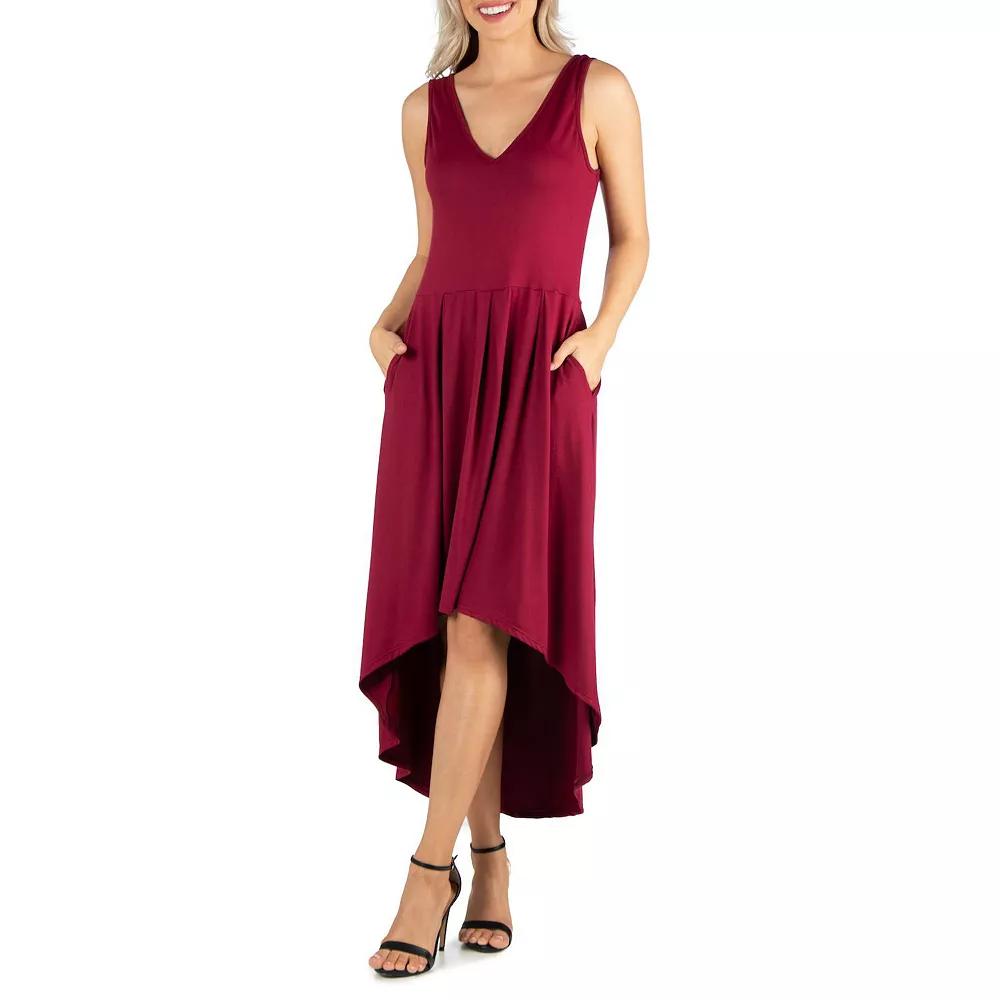 Women's 24Seven Comfort Apparel Sleeveless Fit And Flare High Low Dress,  Product Image