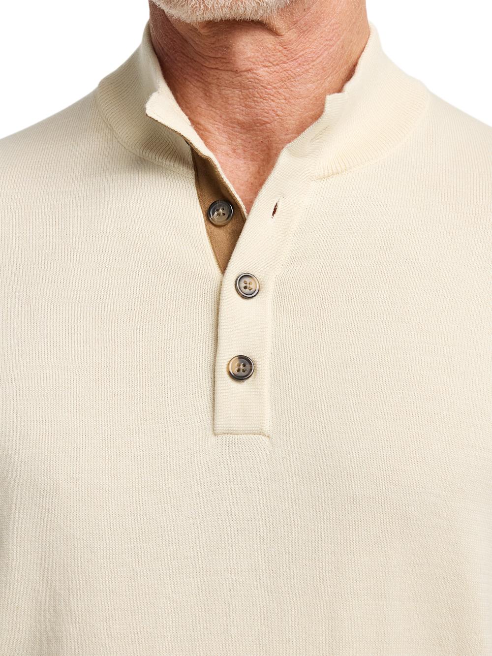 Supima Cotton Four Button Mock Neck Sweater - Ivory Product Image