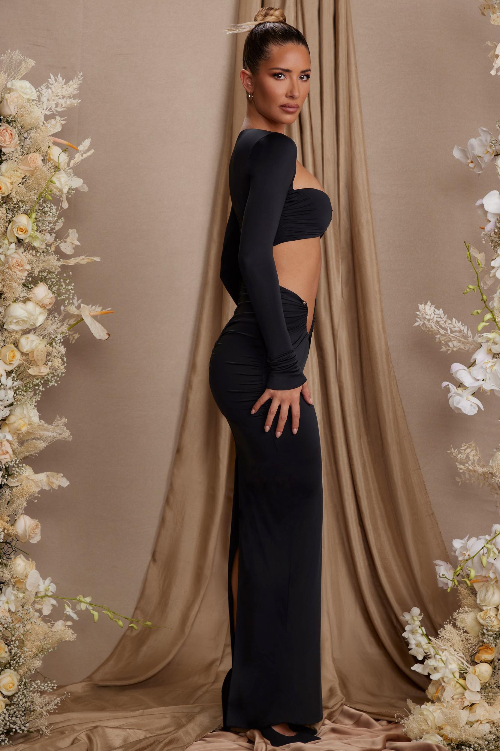 Asymmetric Draped Maxi Skirt in Black Product Image