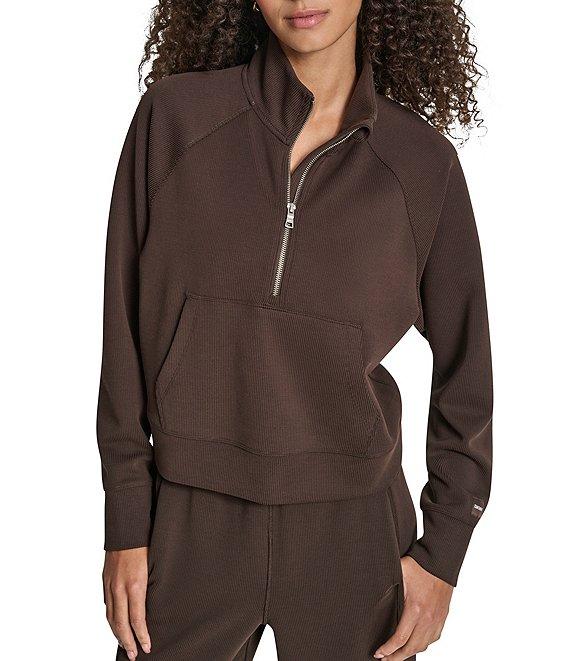 DKNY by Donna Karen Sport Coordinating Highline Ribbed Mock Neck Half Zip Long Sleeve Kanga Pocket Pullover Product Image