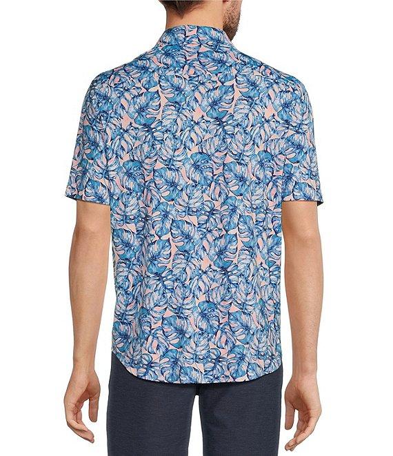 Caribbean Big & Tall Watercolor Leaf Print Performance Stretch Short Sleeve Woven Shirt Product Image