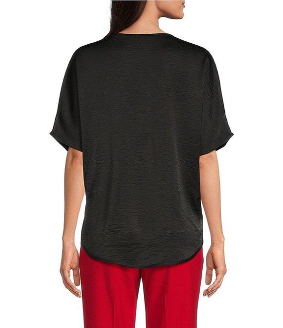 DKNY by Donna Karan Woven V-Neck Short Sleeve Blouse Product Image