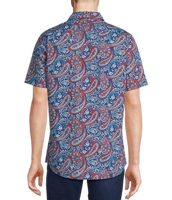 Cremieux Big & Tall Premium Denim Paisley Print Stretch Short-Sleeve Woven Shirt Product Image