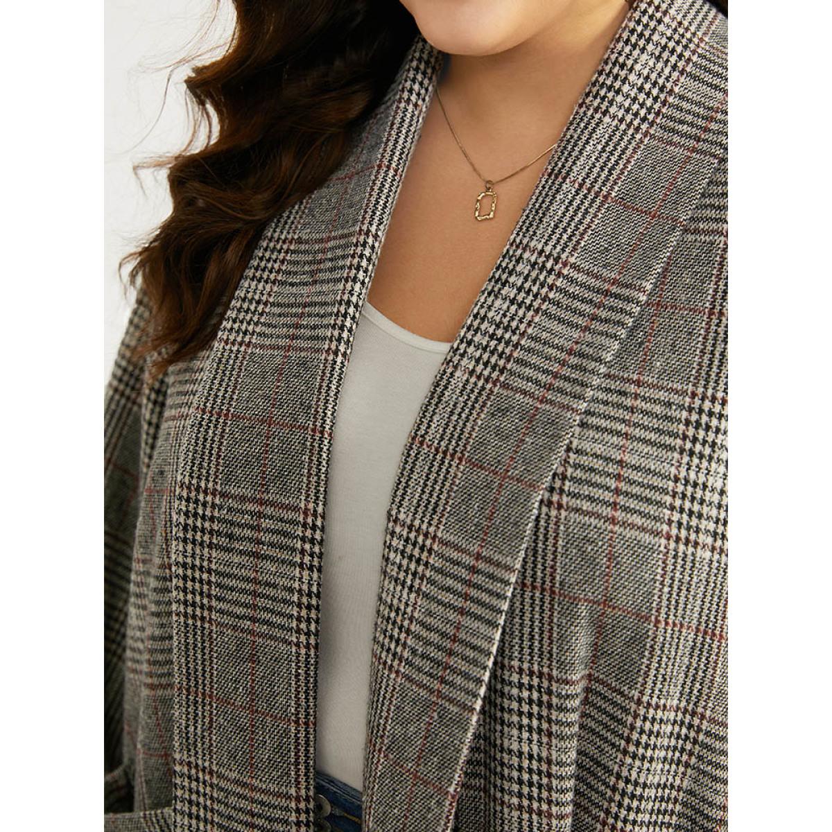 Plus Size Plaid Lapel Collar Patched Pocket Coat Women Tan Casual Texture Ladies Dailywear Winter Coats BloomChic 26/4X Product Image