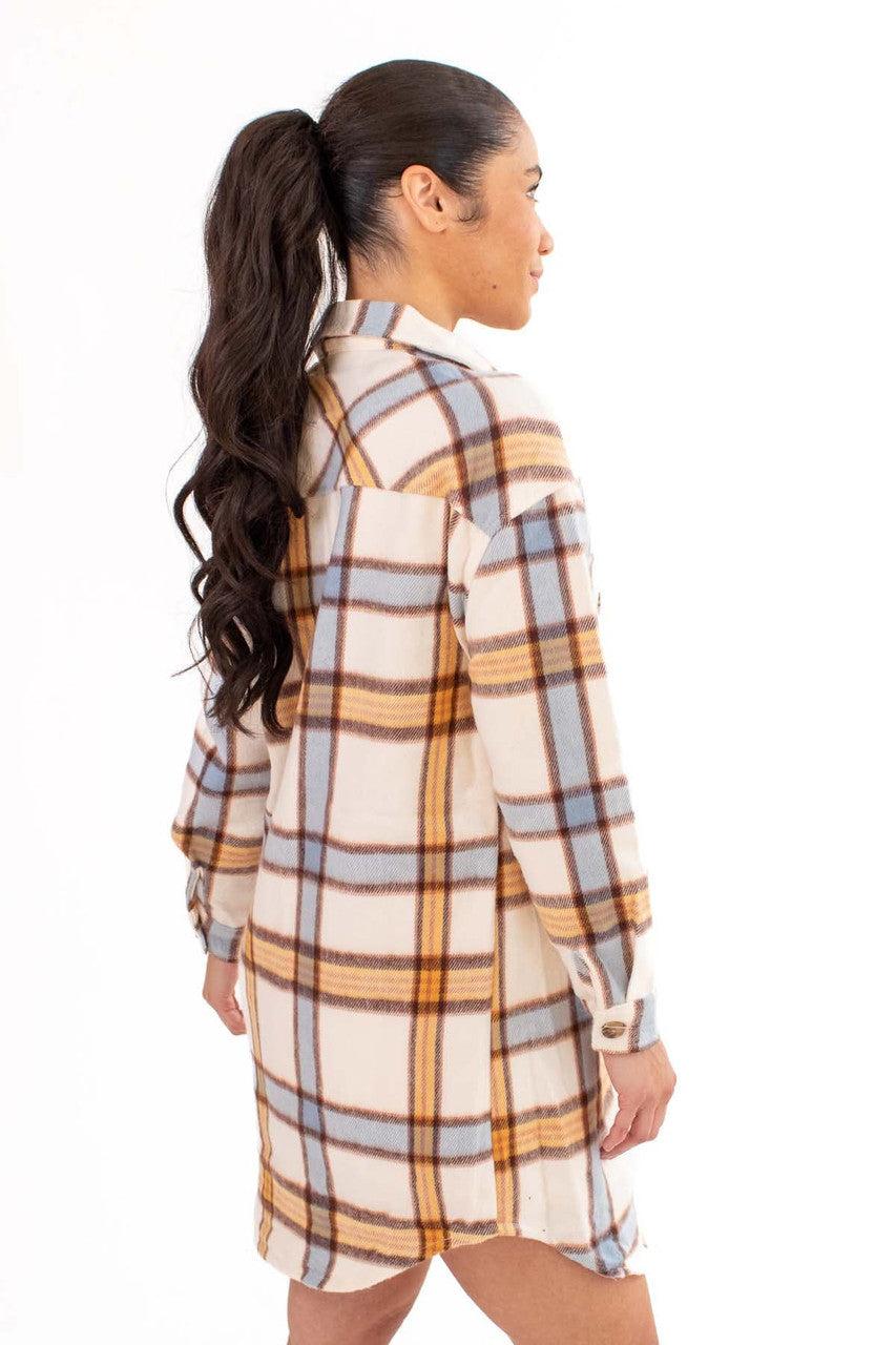 Long Blue Golden Plaid Shacket Product Image