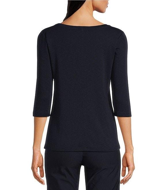 NIC + ZOE NZT Knit Jersey Boat Neck 3/4 Sleeve Tee Shirt Product Image