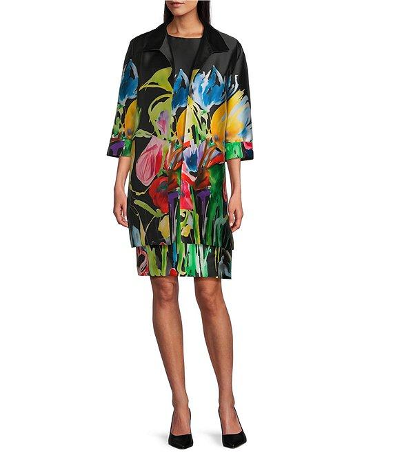 Caroline Rose Brilliant Bouquet Print Mikado Long Statement Jacket Product Image