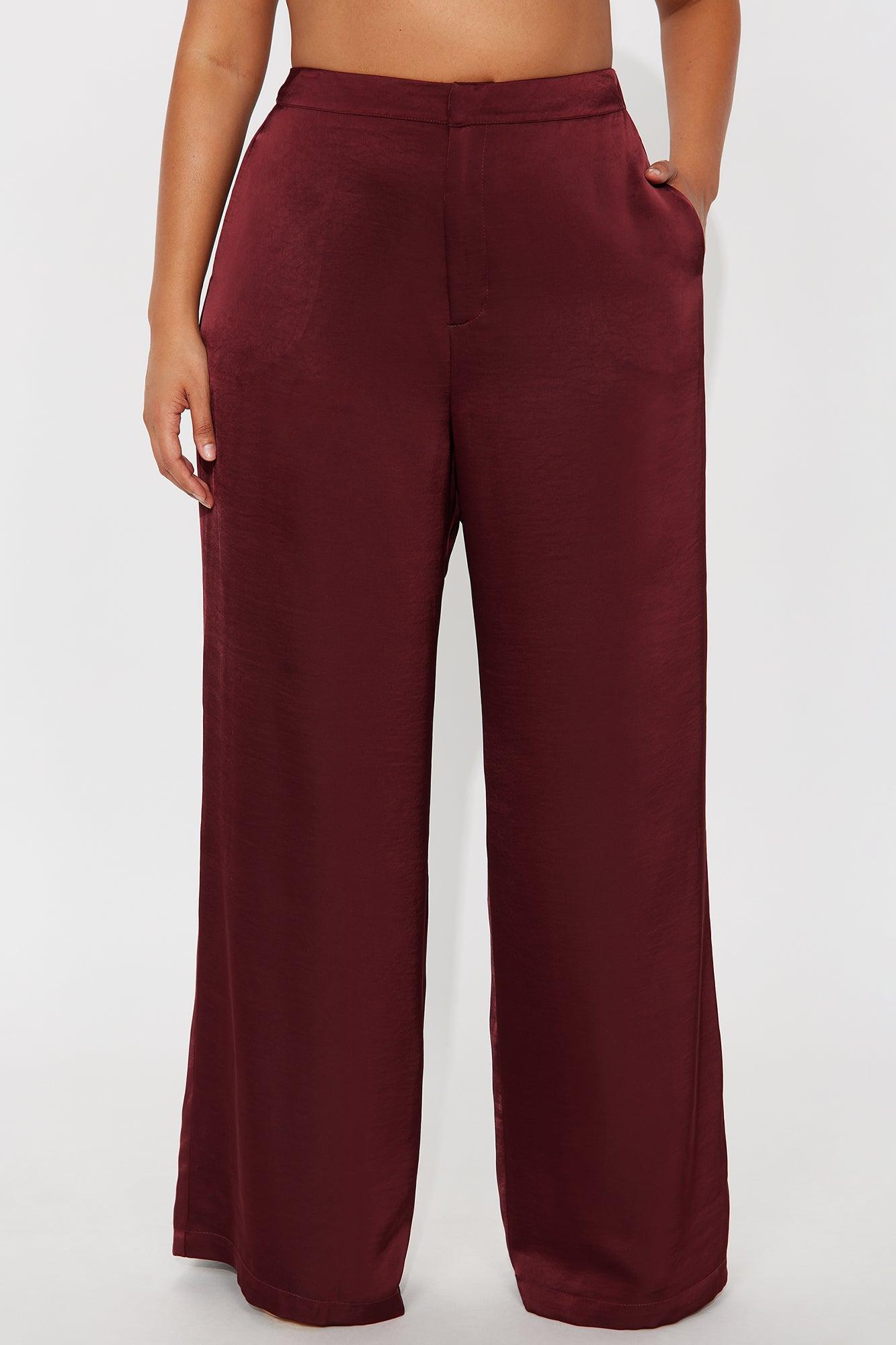 Denise Satin Wide Leg Trouser Pant - Wine Female Product Image
