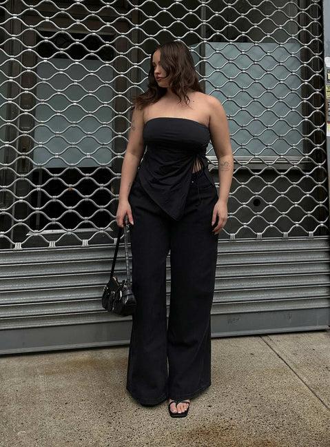 Naylor Mid Rise Wide Leg Jeans Washed Black Denim Product Image