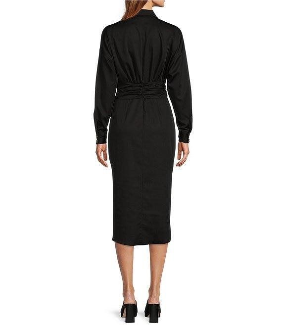 Antonio Melani Roxanne Point Collar Long Sleeve Ruched Tie Waist Button Front Shirt Dress Product Image