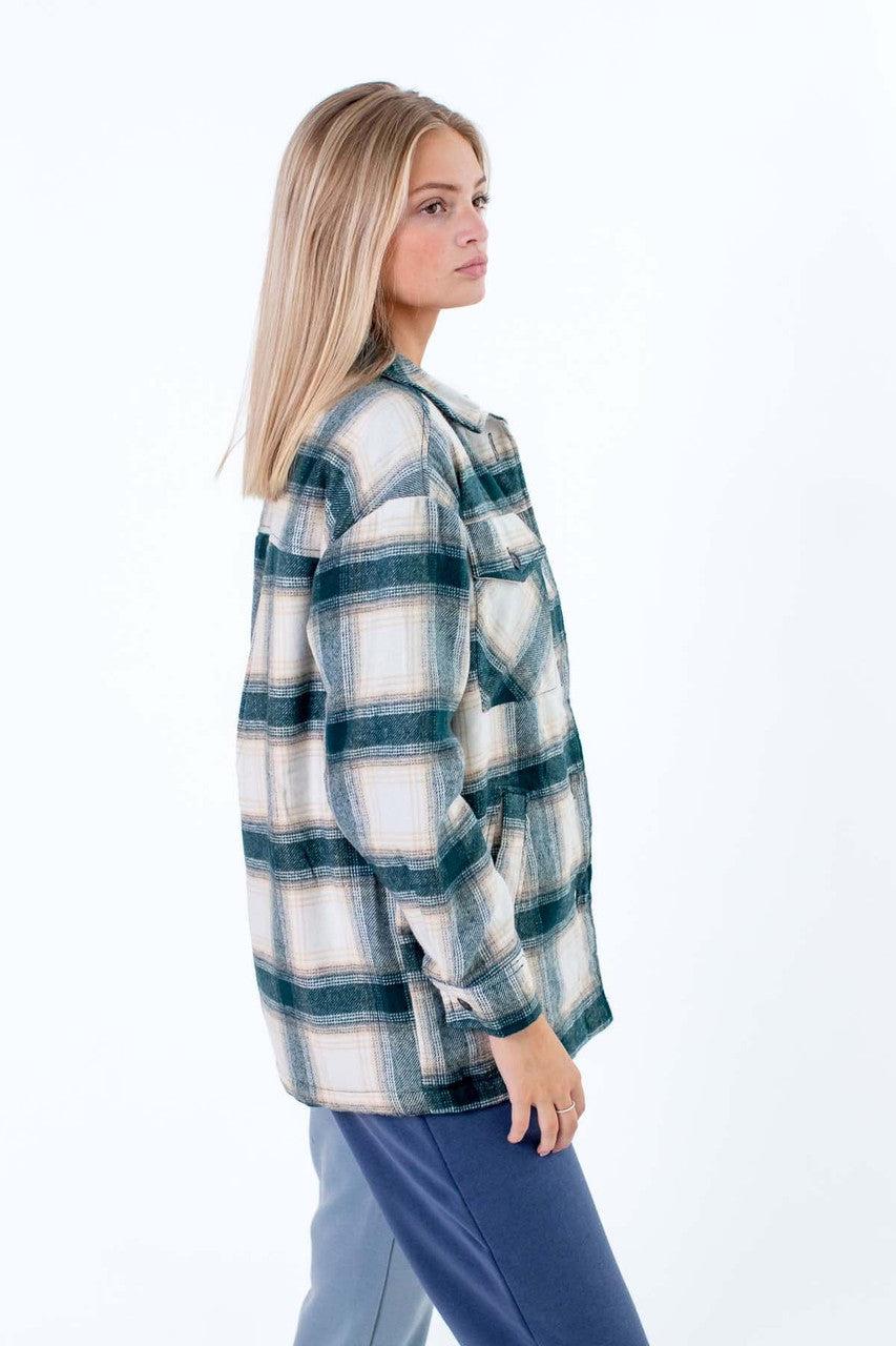 Teal Sherpa-Lined Flannel Jacket Product Image