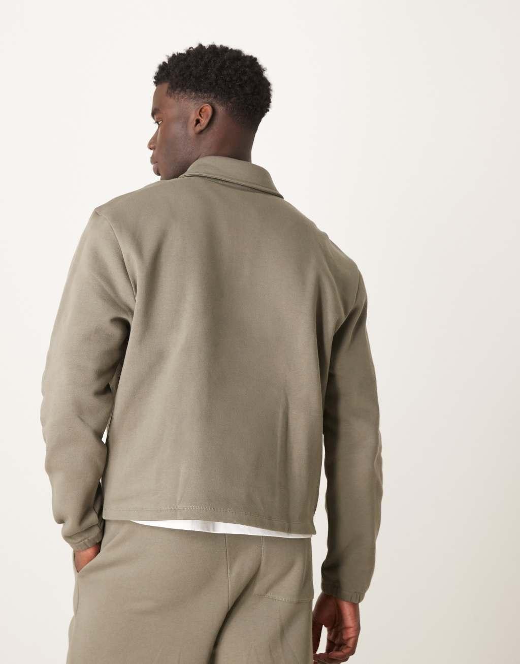 ASOS DESIGN boxy oversized polo sweatshirt in khaki - part of a set Product Image