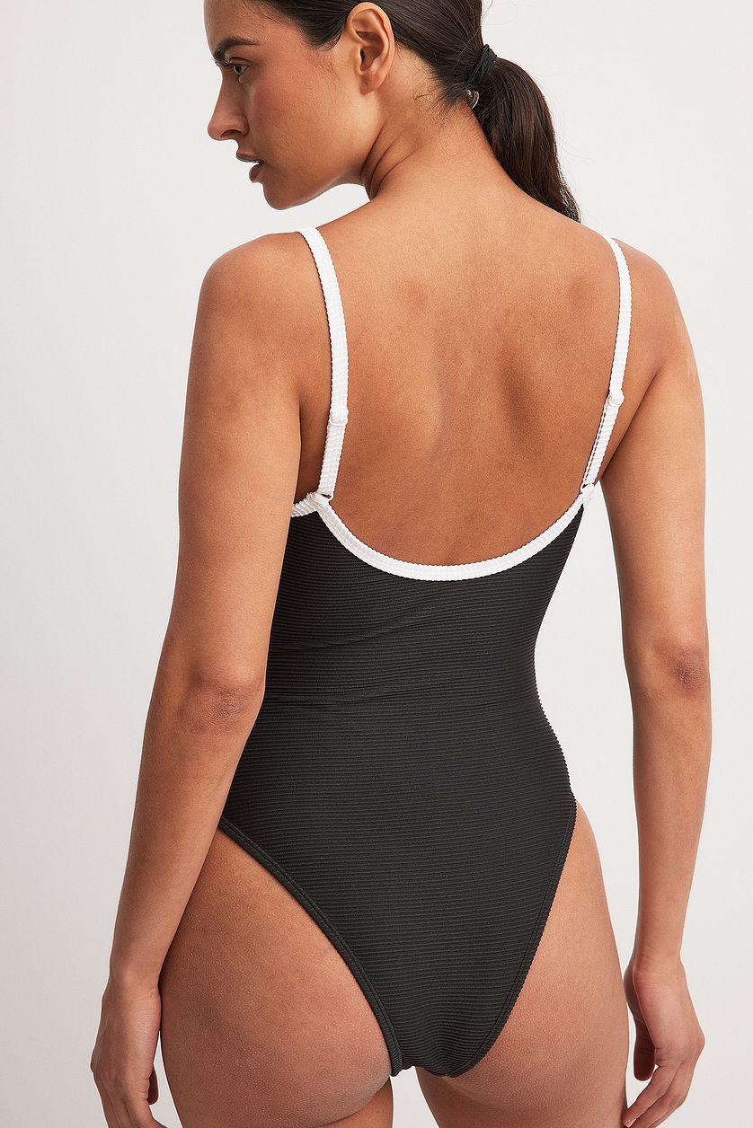 Button Detail Contrast Swimsuit Product Image