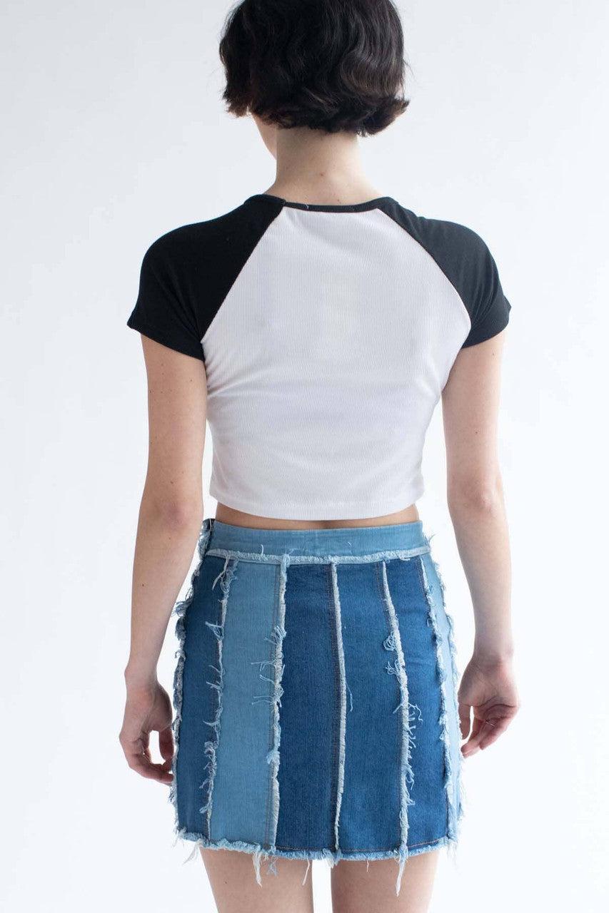 Patchwork Stripes Denim Skirt Product Image