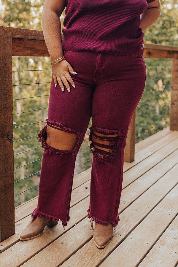 Cafe Hangout Ribbed Henley Top in Merlot Curves Product Image