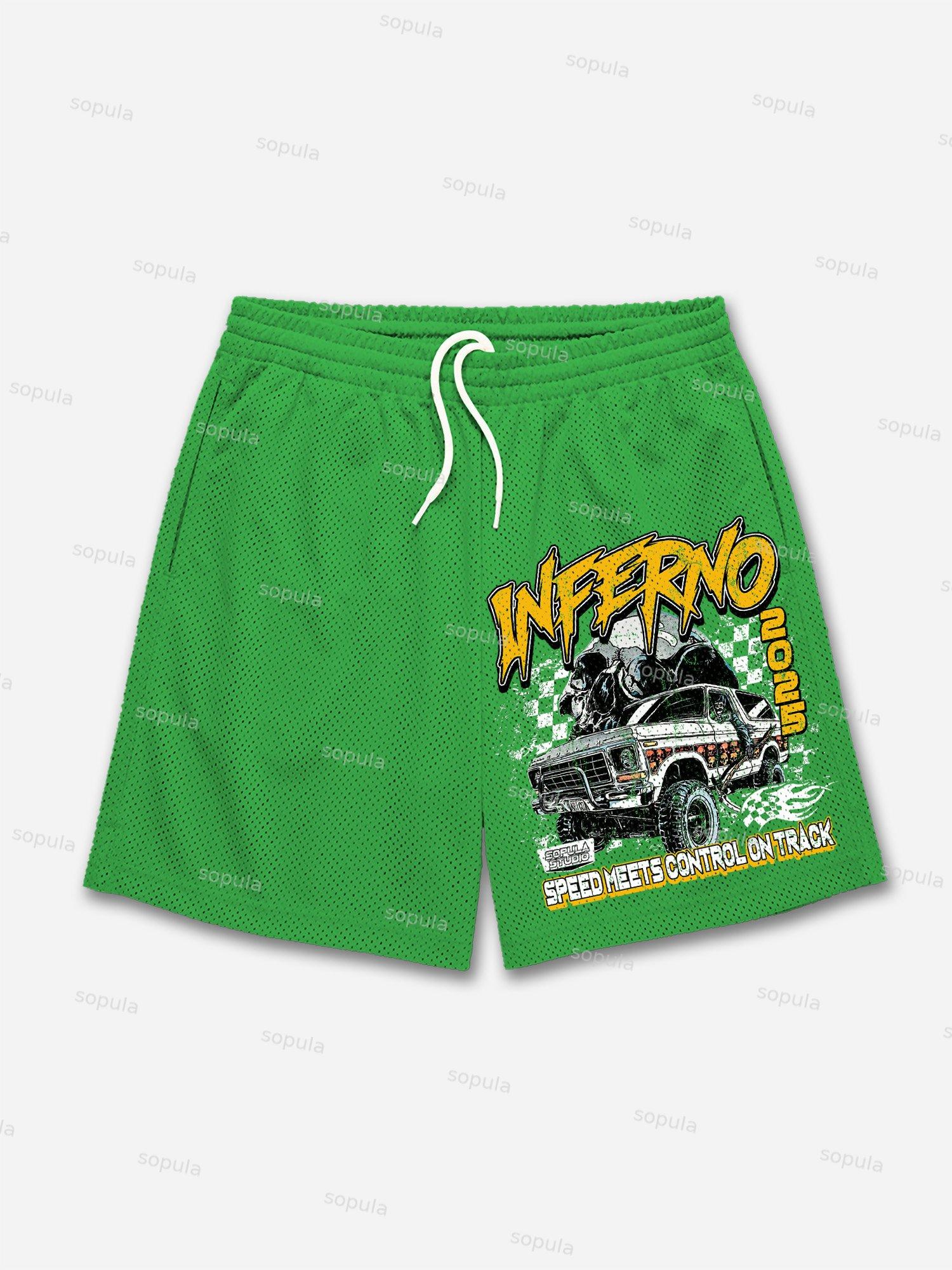 Racing Inferno Skeleton Print Mesh Shorts Product Image