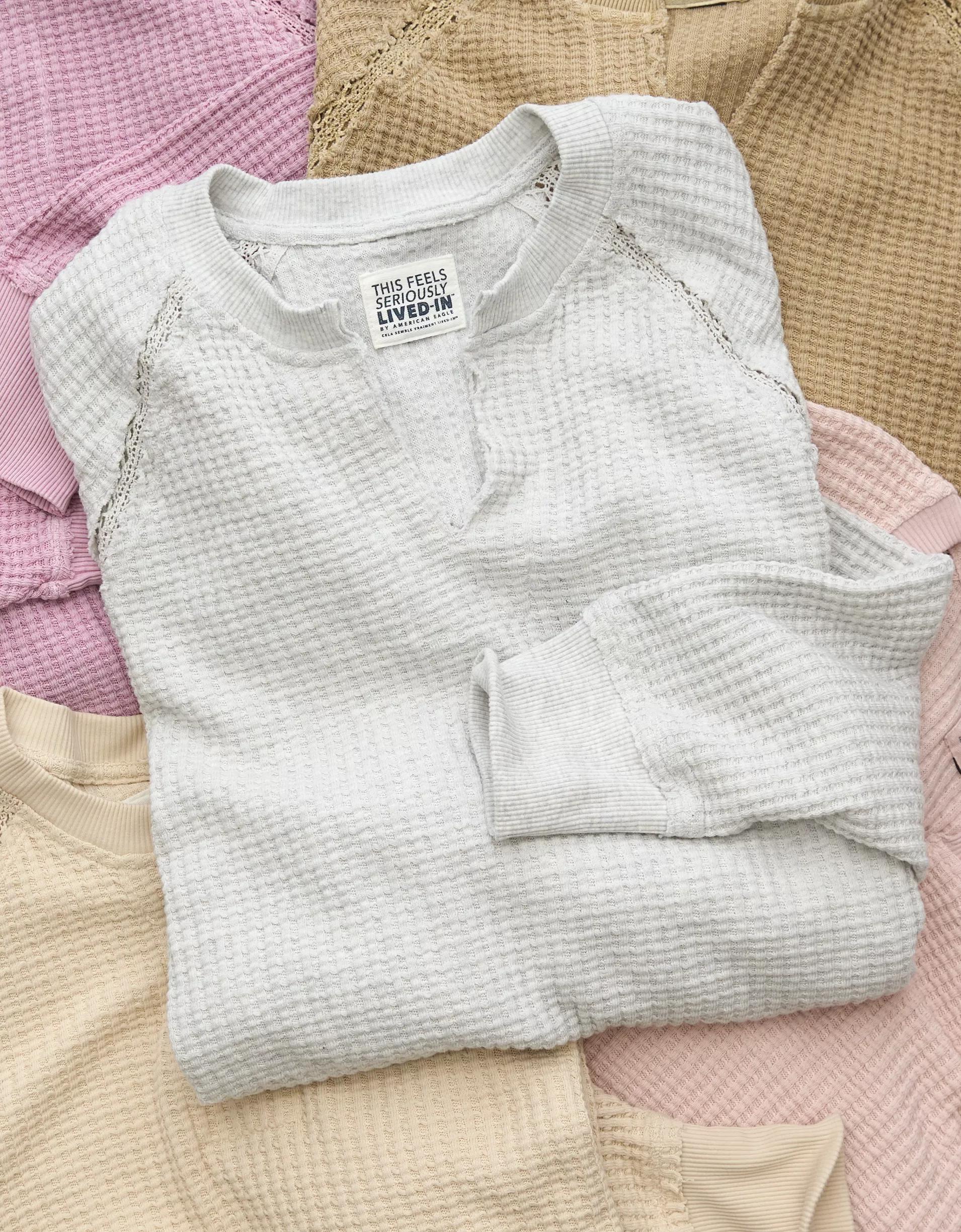 AE Big Hug Notch Neck Waffle Sweatshirt Product Image