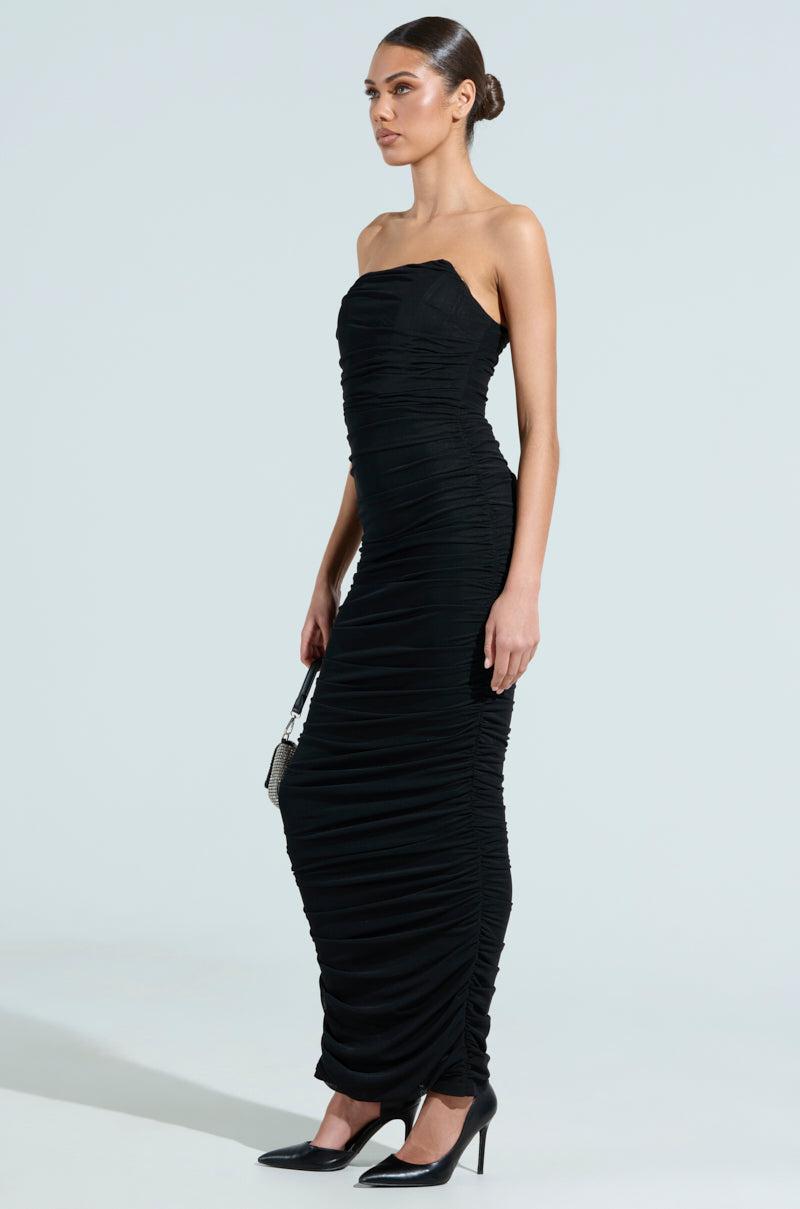 EFFORTLESS GLAM RUCHED MESH MAXI DRESS Product Image