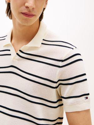 Regular Fit Open-Neck Stripe Knit Polo Product Image