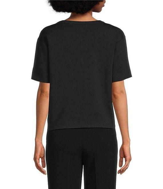 KARL LAGERFELD PARIS Knit Rhinestone Crew Neck Short Sleeve Top Product Image