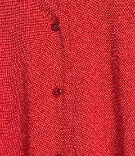 Investments Knit Short Sleeve Button Front Notch Collar Camp Top Product Image