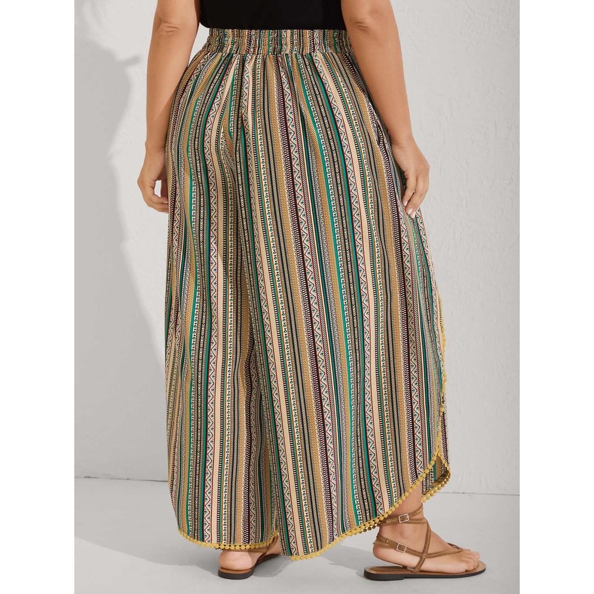 Plus Size Split Asymmetrical Hem Boho Pants Women Multicolor Boho Vacation Pants BloomChic 26/4X Product Image