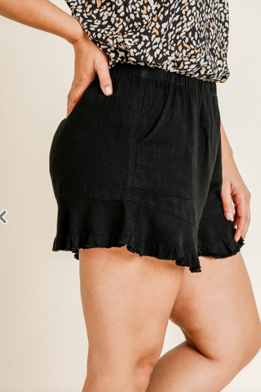 Linen Ruffled Shorts with Pockets Product Image