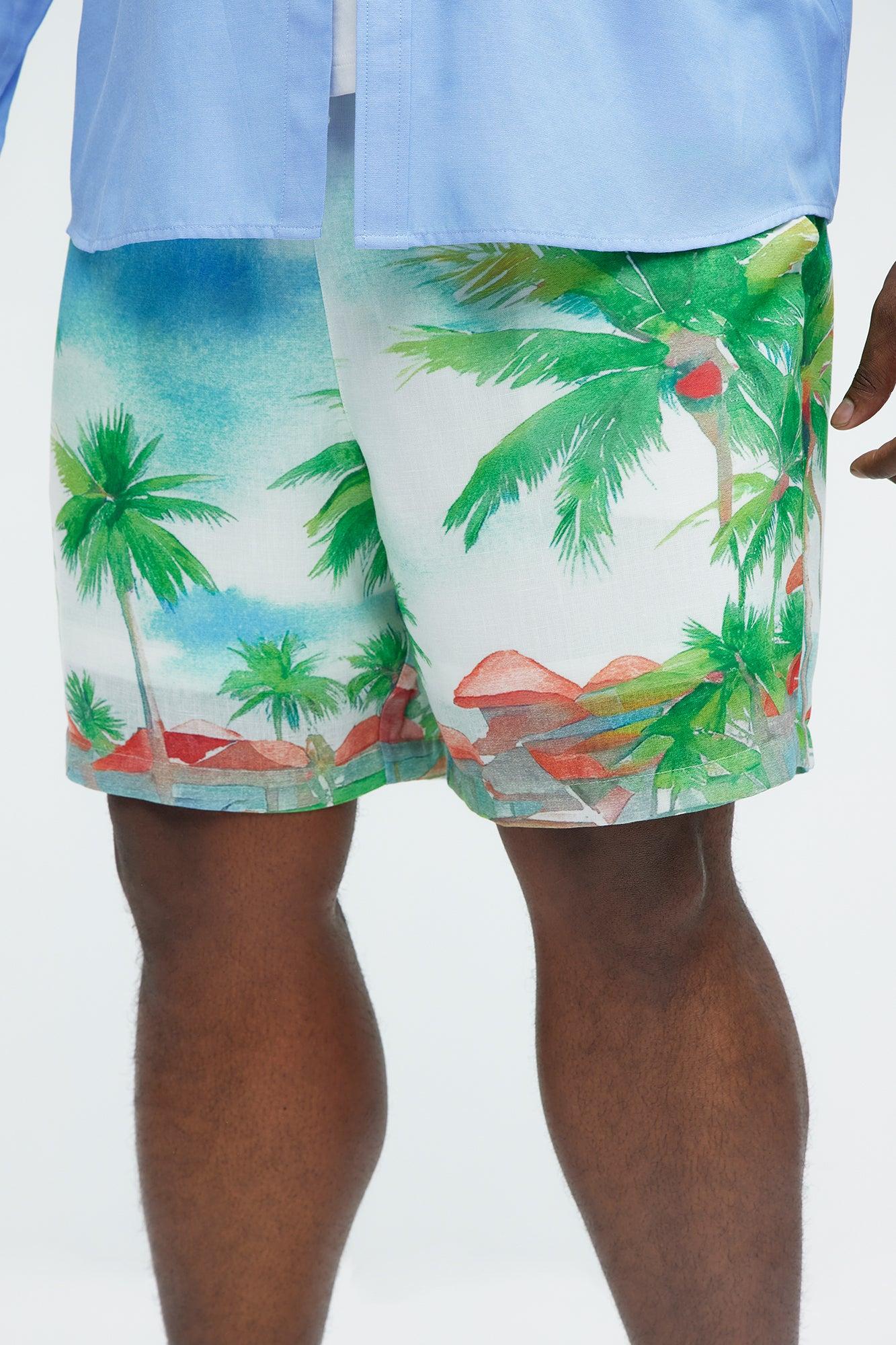 Watercolor Tropics Resort Shorts - White/combo Product Image