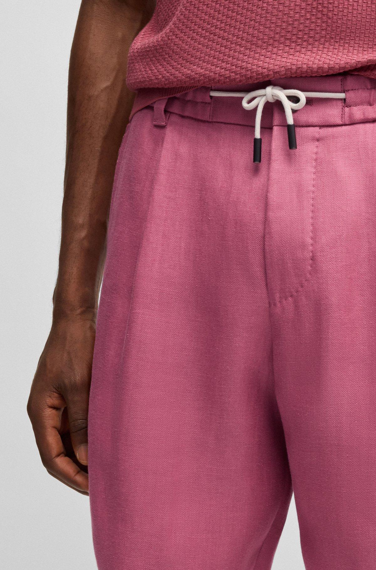 BOSS - Tapered-fit shorts in wrinkle-resistant linen - Pink Product Image