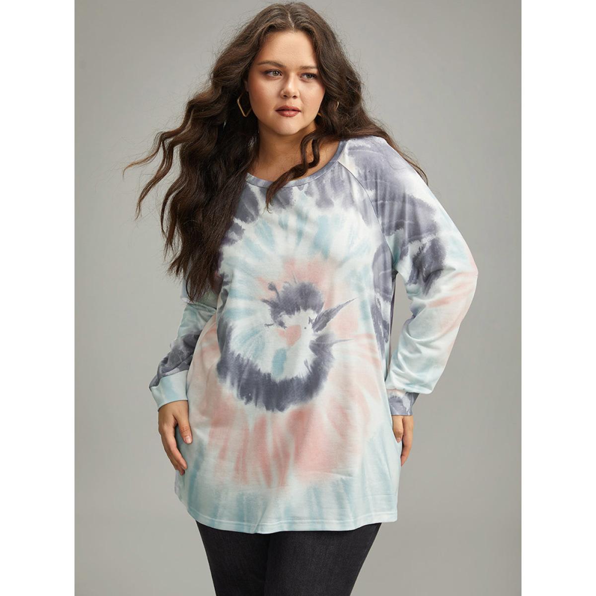 Plus Size Tie Dye Round Neck Sweatshirt Women Multicolor Casual Tie Dye Round Neck Dailywear Sweatshirts BloomChic 26/4X Product Image