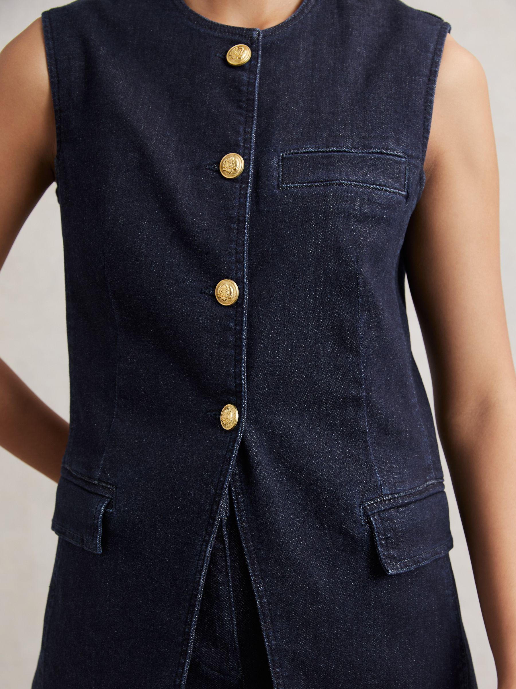 Denim Long-Line Waistcoat in Dark Blue Product Image