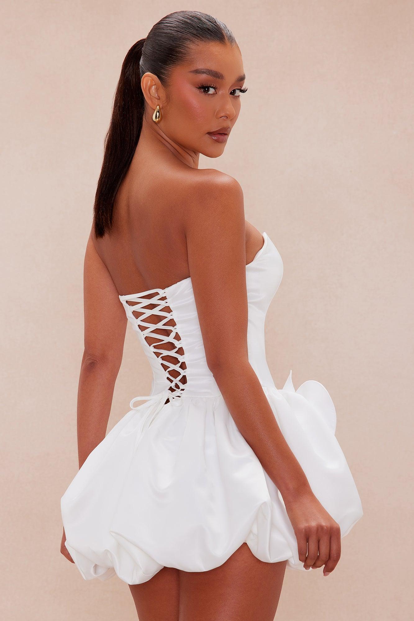 Stephany Satin Bubble Mini Dress - White Product Image