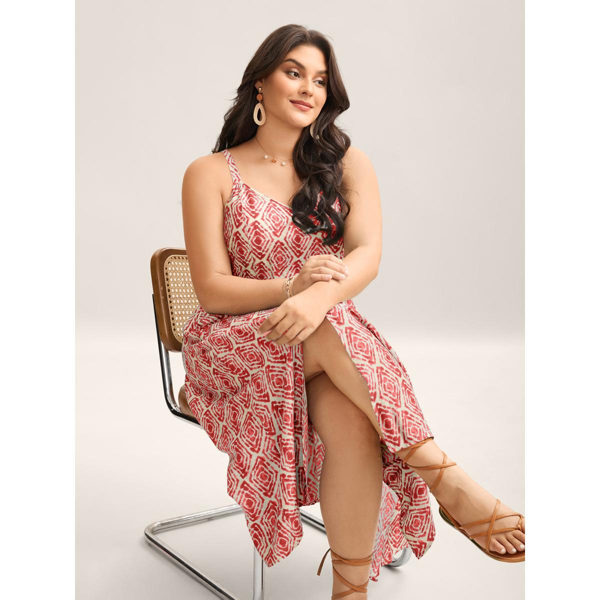 Plus Size Wavy Print Cami Flowy Maxi Dress Dirtypink Women Boho V-neck Sleeveless Curvy BloomChic 28/5X Product Image