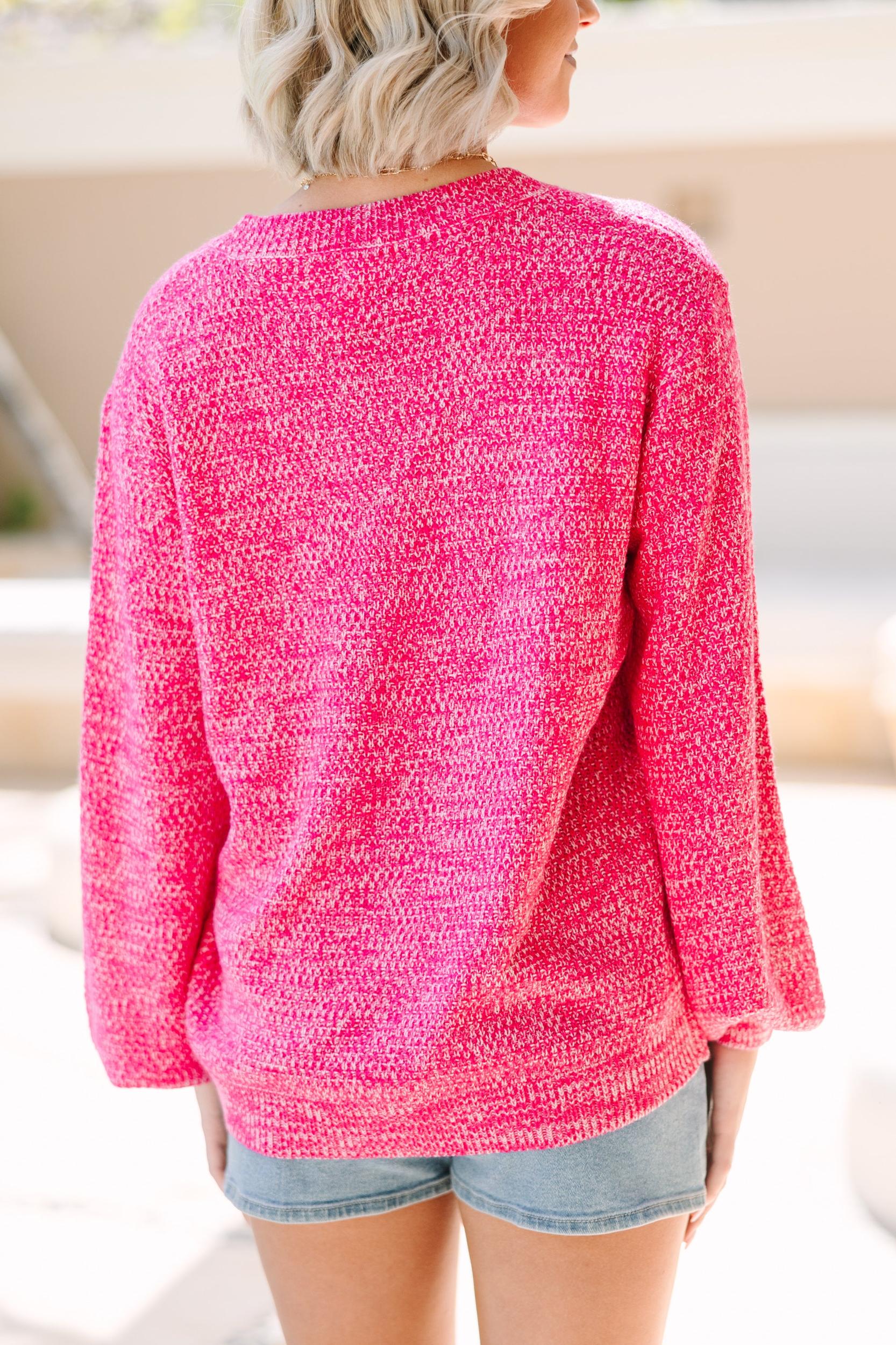 The Slouchy Fuchsia Pink Bubble Sleeve Sweater Female Product Image